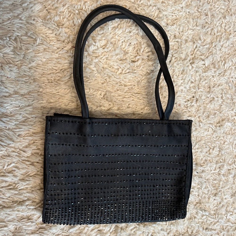 Saks Fifth Avenue black satin studded purse